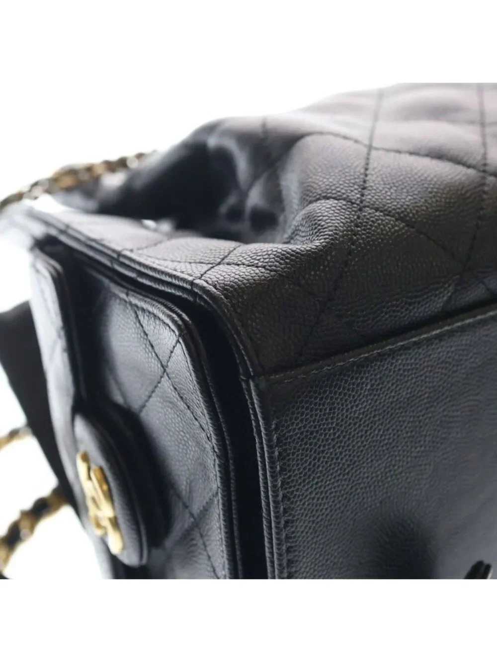 Chanel 25 Caviar Leather Backpack Gold Black Plate